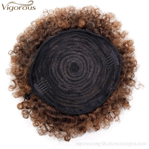 Vigorous Blonde Curly Chignon Afro Natural Bun Hairpiece Puff Drawstring Ponytail Extensions Synthetic Hair Bun for Women